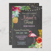 Première invitation d'anniversaire de Flamant rose (Devant / Derrière)