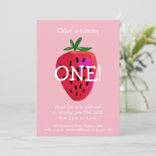 Première invitation d'anniversaire de fraise (Debout devant)