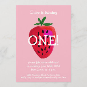Première invitation d'anniversaire de fraise