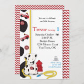 Première invitation d'anniversaire de pompier (Devant / Derrière)