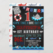 première invitation d'anniversaire de requin (Devant / Derrière)