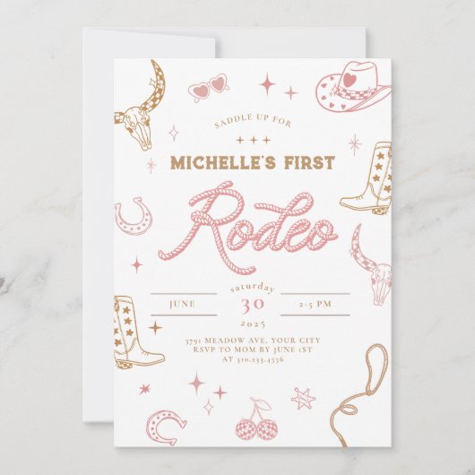 Première invitation d'anniversaire de rodéo pour l (Devant)