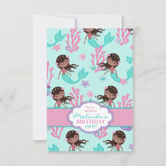 Première invitation d'anniversaire de sirène (Dos)