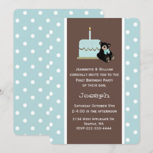 Première invitation d'anniversaire pour bébé bleu 