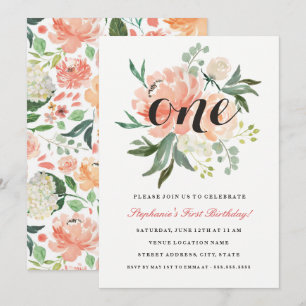 Première invitation d'anniversaire rose pêche flor