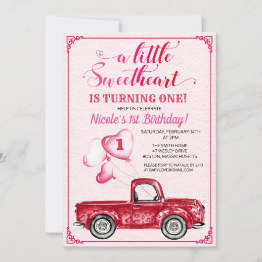 Première Invitation de Balloon Coeurs Anniversaire (Devant)