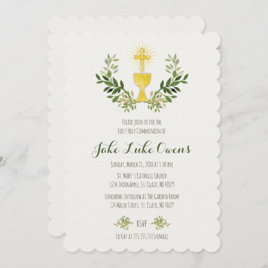 Première invitation de communion d'aquarelle (Devant / Derrière)