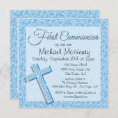 Première invitation de communion de bleu éclatant (Devant / Derrière)