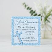 Première invitation de communion de bleu éclatant (Debout devant)