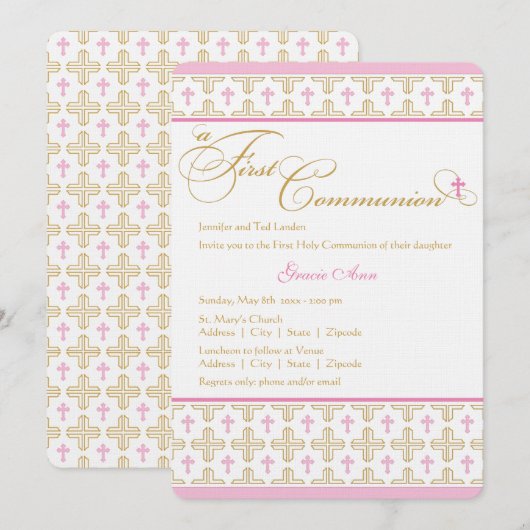 Première invitation de communion de fille (Devant / Derrière)