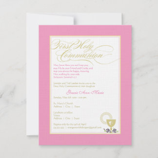 Première invitation de communion de fille - rose