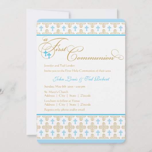 Première invitation de communion de garçons (Devant)