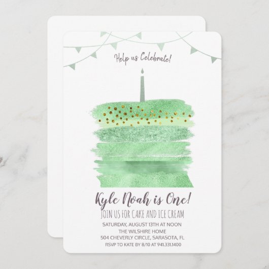 Première invitation de gâteau d'anniversaire (Devant / Derrière)