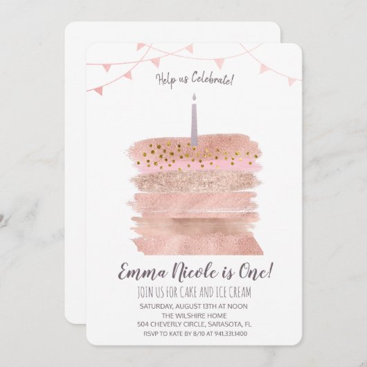 Première invitation de gâteau d'anniversaire (Devant / Derrière)