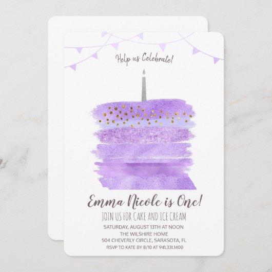 Première invitation de gâteau d'anniversaire (Devant / Derrière)