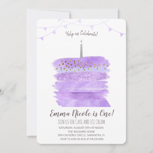 Première invitation de gâteau d'anniversaire (Devant)