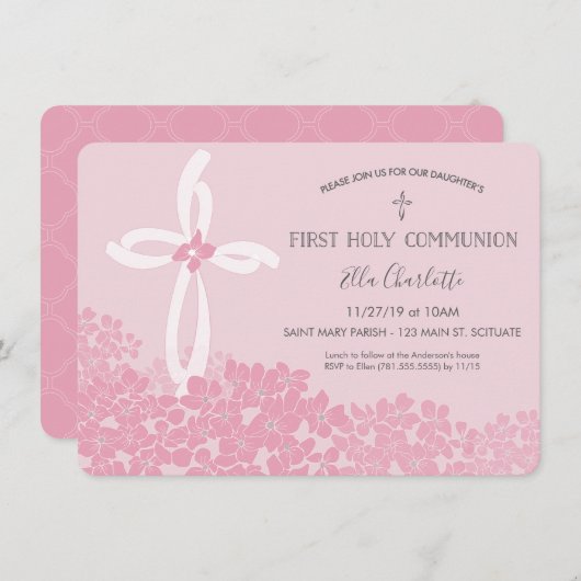 Première Invitation de la Communion de Fille, Flor (Devant / Derrière)