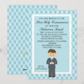 Première invitation mignonne bleue de garçon de (Devant / Derrière)