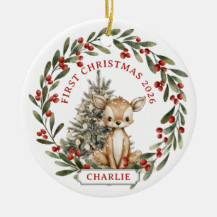 Première Noël Bébé Ornement Rond en Céramique