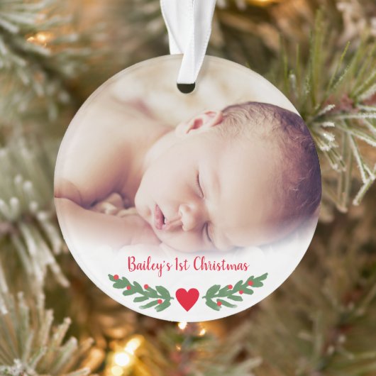 Première Noël de bébé Branche de houx Baies Photo (Arbre)