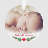 Première Noël de bébé Branche de houx Baies Photo (devant)