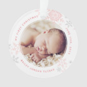 Première Noël de Bébé Fille Flocons de Neige Rose (devant)