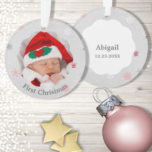 Première Noël de Bébé Fille Flocons de Neige Rose 