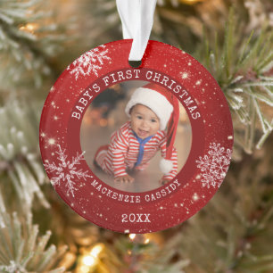 PREMIÈRE NOËL DE BÉBÉ Flocon de neige blanc rouge