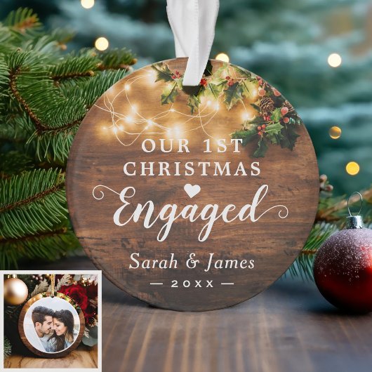 Première Noël Engagé Rustic String Lights Photo