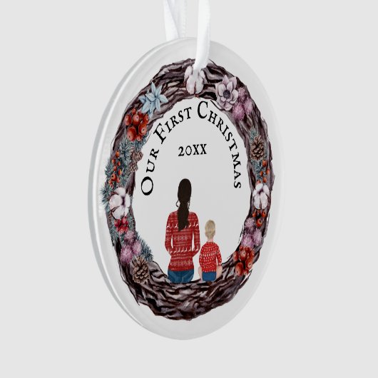 Première Noël mère célibataire bébé photo (devant)