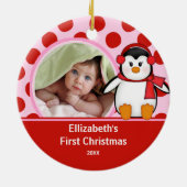 Première photo de Noël de bébé Ornement Pingouin (Dos)