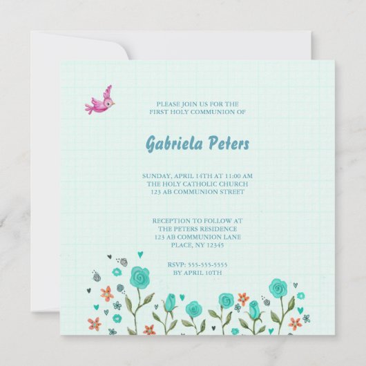 Première robe de communion | Invitations fille (Dos)