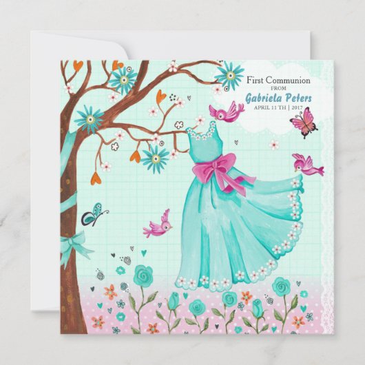 Première robe de communion | Invitations fille (Devant)