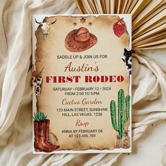 Première Rodéo Western Cowboy Invitation d'anniver