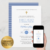 Première Sainte Communion GARYS bleu Invitations