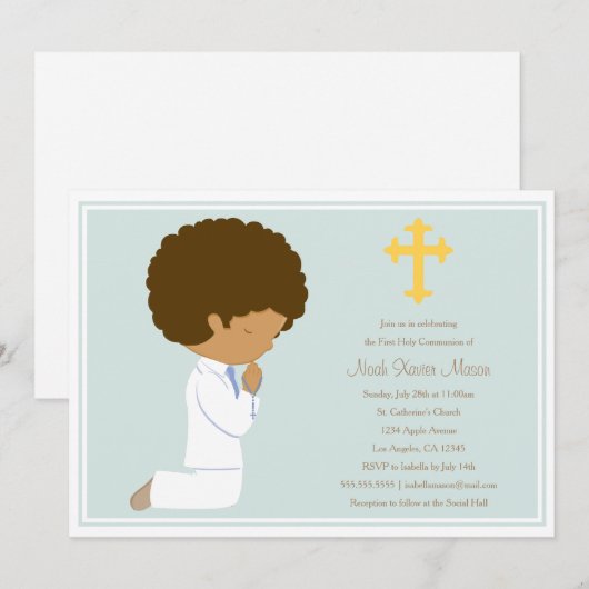Première sainte communion - invitation bleue de | (Devant / Derrière)