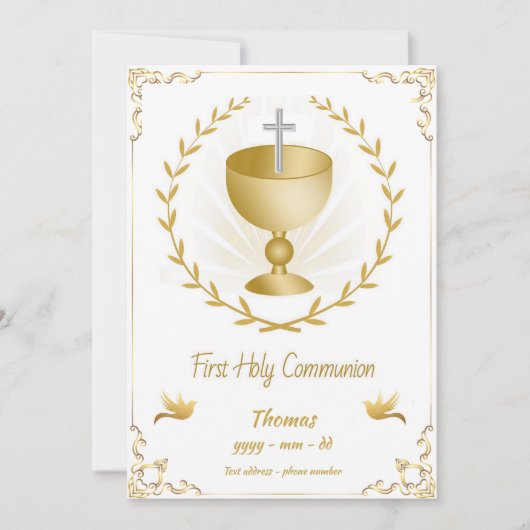 Première Sainte Communion Invitation Gold Chalice  (Devant)