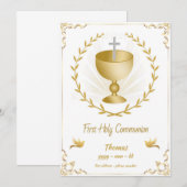Première Sainte Communion Invitation Gold Chalice  (Devant / Derrière)