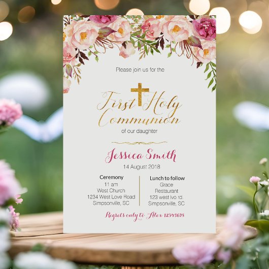 Première Sainte Communion Invitations Fille
