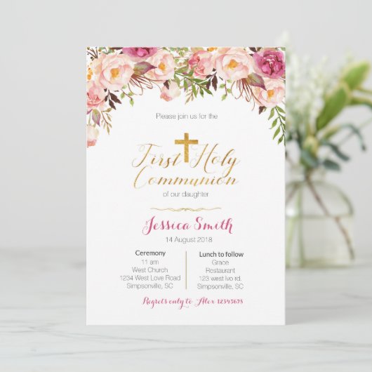 Première Sainte Communion Invitations Fille (Debout devant)