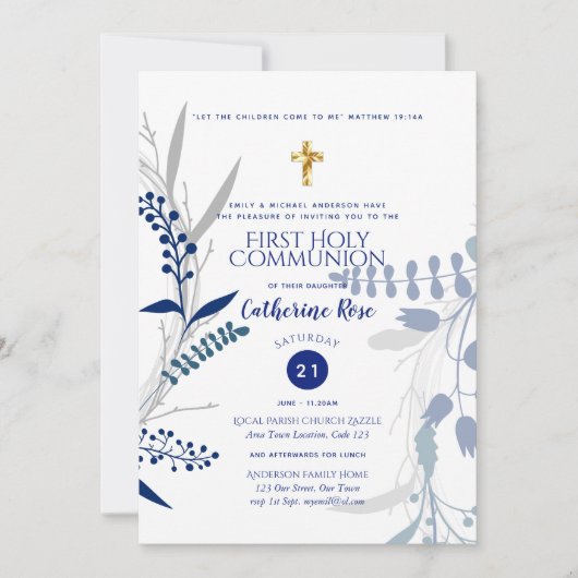 Première Sainte Communion Invitations Garçons Vers (Devant)