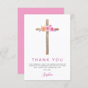 Première Sainte Communion Merci Floral Rose Rose