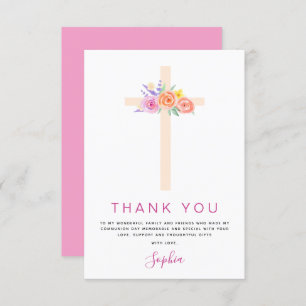 Première Sainte Communion Merci Floral Rose Rose