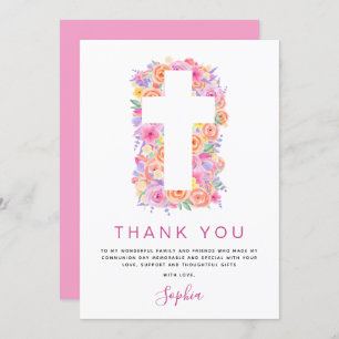 Première Sainte Communion Merci Floral Rose Rose