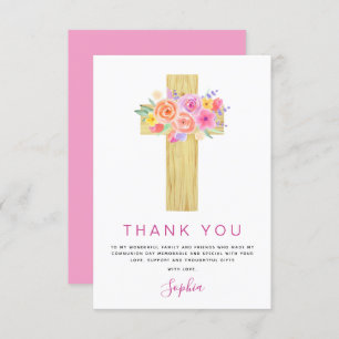 Première Sainte Communion Merci Floral Rose Rose