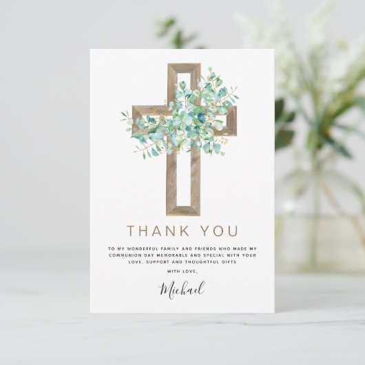 Première Sainte Communion Merci Sage Eucalyptus In (Debout devant)