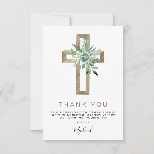 Première Sainte Communion Merci Vert Sage Invit (Devant)