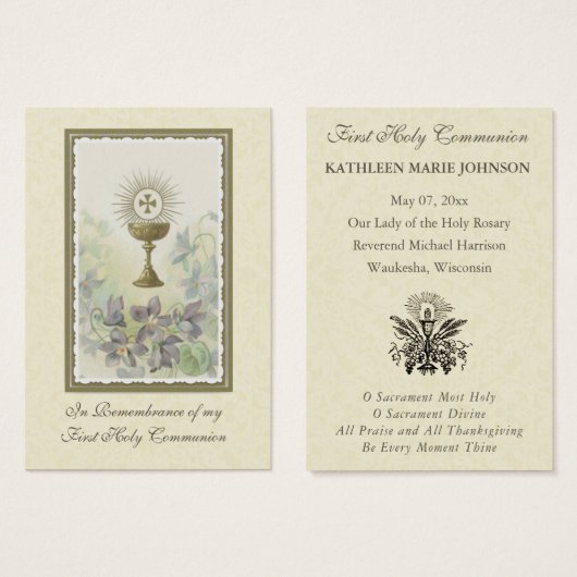 Première Sainte Communion Souvenir Carte Sainte (Devant & derrière)