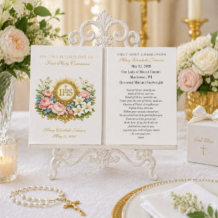 Première Sainte Communion Souvenir IHS Floral