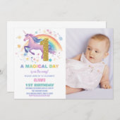 Première Unicorn Invitations Anniversaire avec pho (Devant / Derrière)